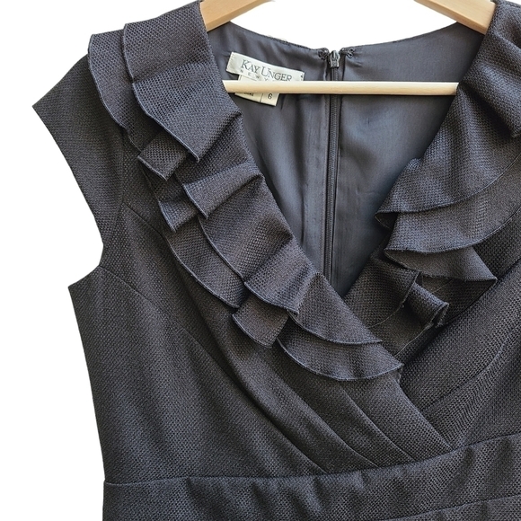 Kay Unger Little Black Dress with Ruffle Detail, Size 6 - Picture 5 of 8